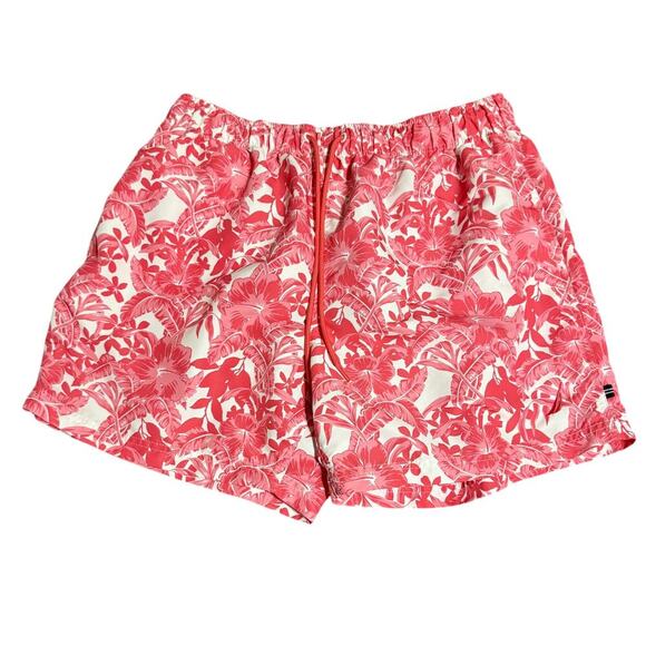 Nautica Men Swim Trucks Swimsuit Size‎ XL Pink Floral Plant Hawaiian 5” Inseam - Picture 1 of 5